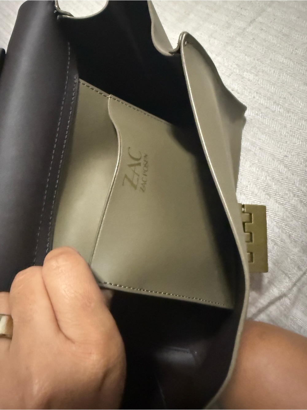 ZAC Zac Posen Olive Green Leather Crossbody with Brass Hardware